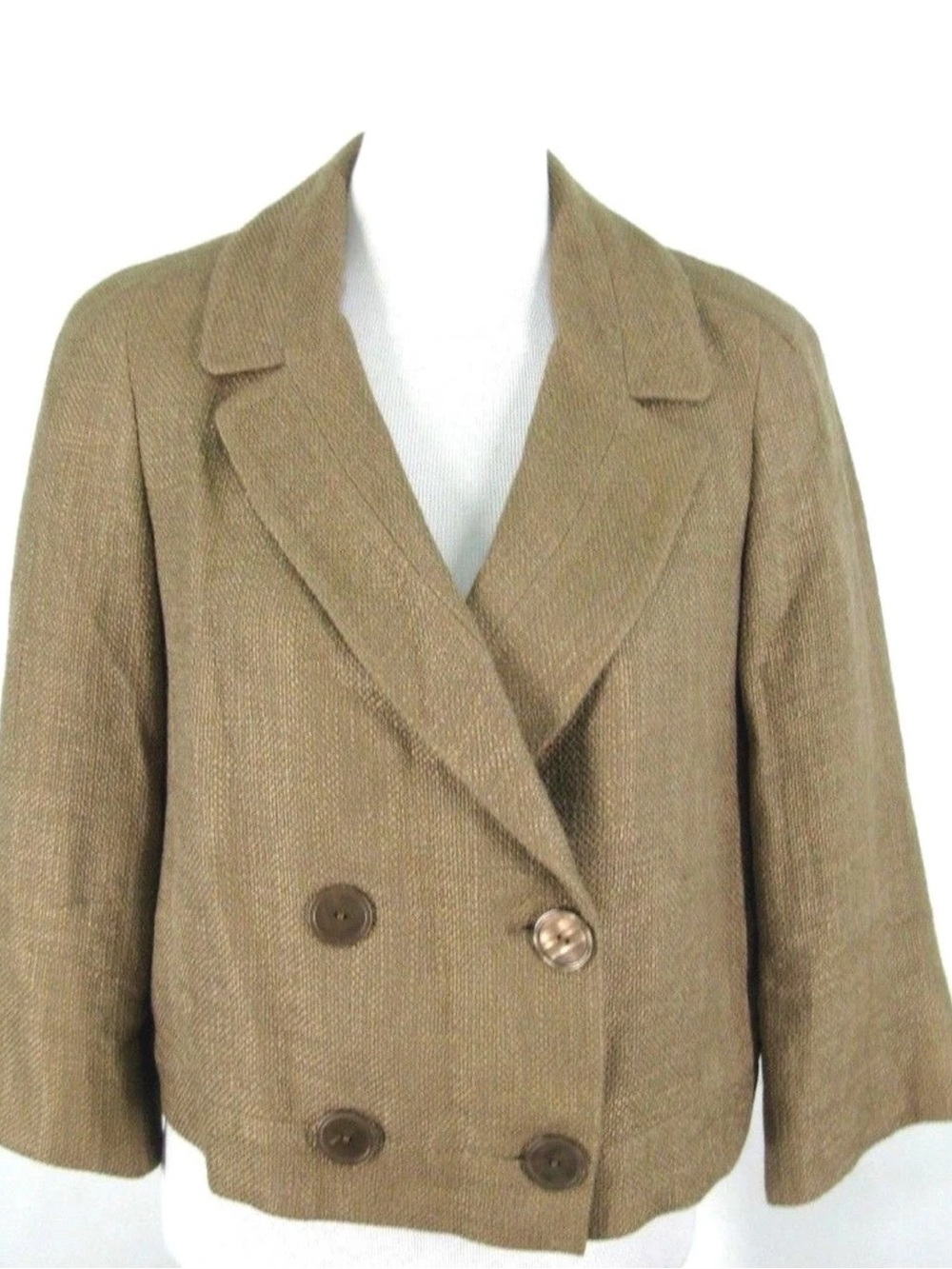 Talbots Cropped Double-Breasted Blazer - Tan